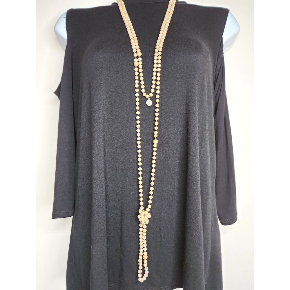 Jane Marie Hand-Knotted 86” Glass Bead Necklace Champagne Faceted Beads Boho